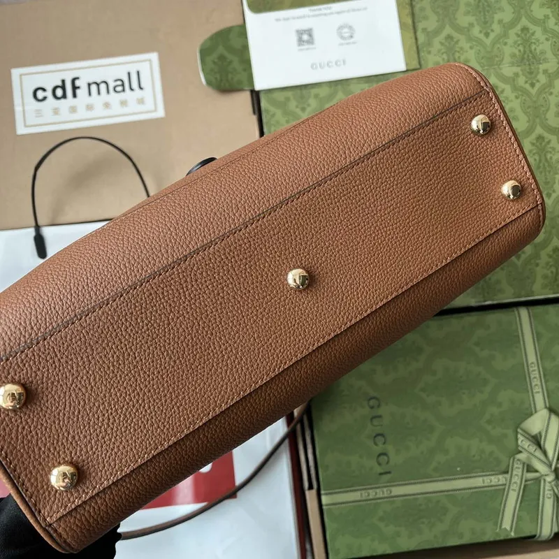 Gucci 727810 Jackie 1961 small natural grain tote in brown leather