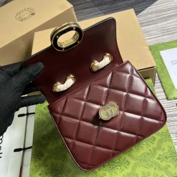 Gucci  741457 Gucci Deco Mini Shoulder Bag Wine Red
