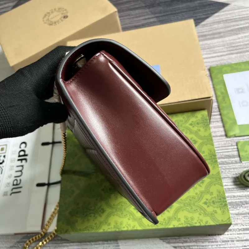 Gucci  740834 GG Deco Small Shoulder Bag Wine Red