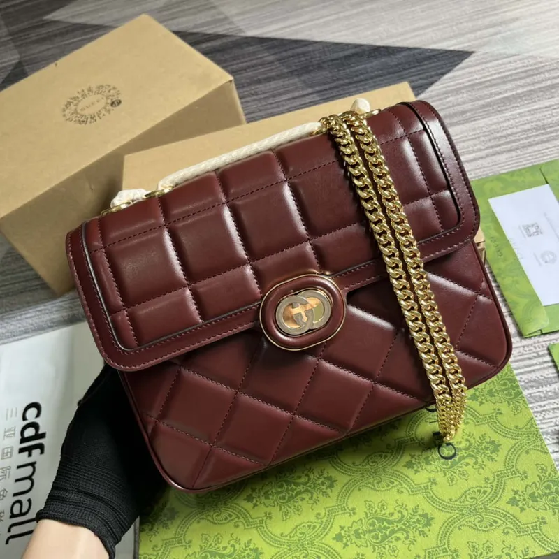 Gucci  740834 GG Deco Small Shoulder Bag Wine Red