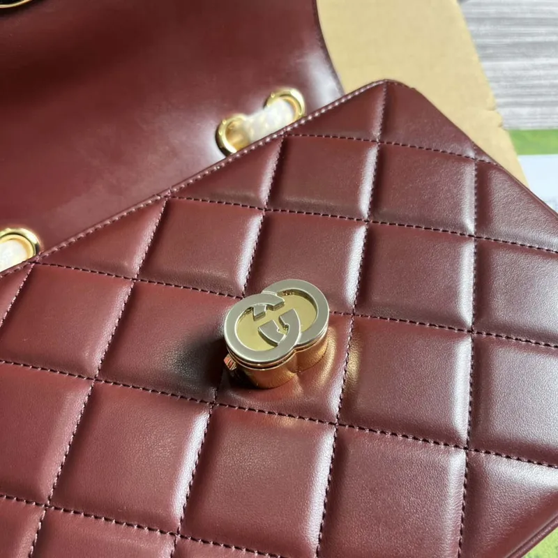 Gucci  740834 GG Deco Small Shoulder Bag Wine Red