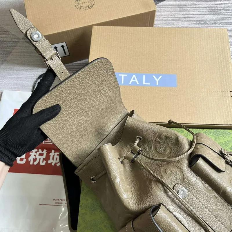Gucci 739503 Jumbo GG Small Backpack Taupe