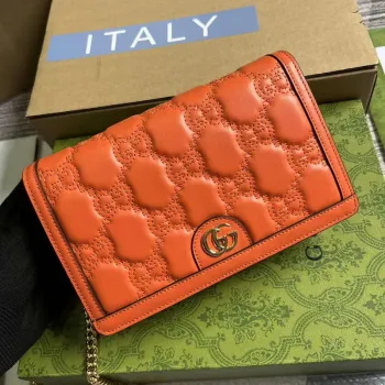 Gucci 723787 GG Matelassé Chain Wallet Orange