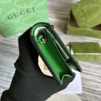 Gucci 723786 GG Matelassé Card Case Wallet Green