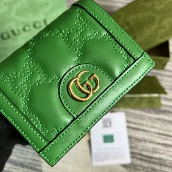 Gucci 723786 GG Matelassé Card Case Wallet Green