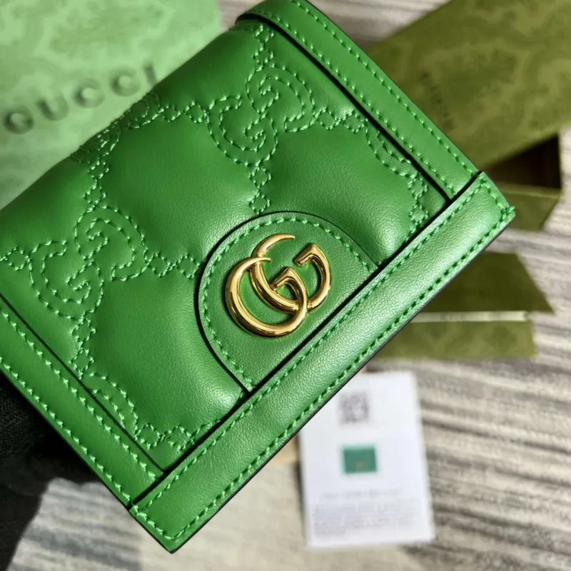 Gucci 723786 GG Matelassé Card Case Wallet Green