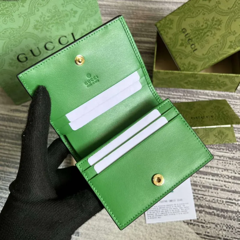 Gucci 723786 GG Matelassé Card Case Wallet Green