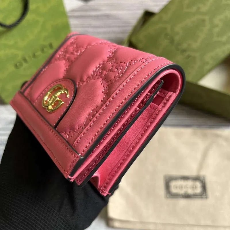 Gucci 723786 GG Matelassé Card Case Wallet Rose pink