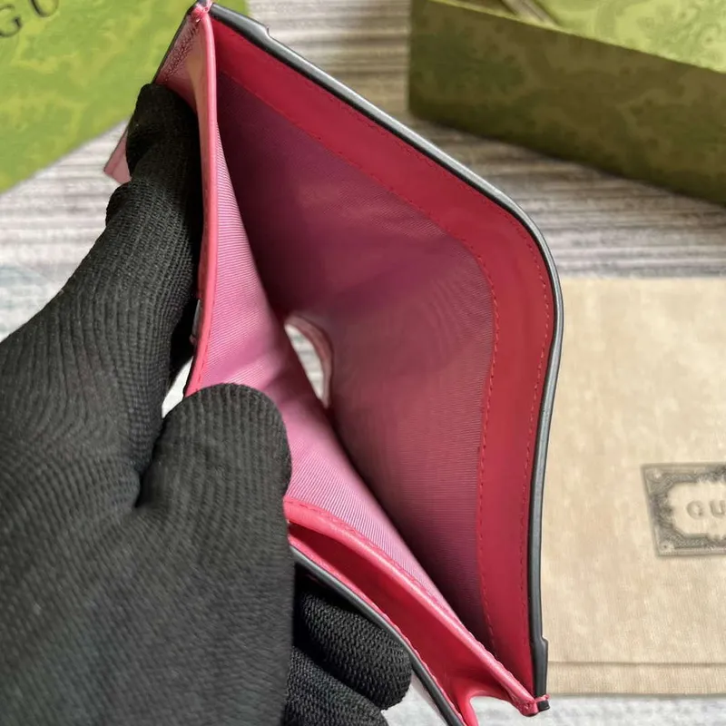 Gucci 723786 GG Matelassé Card Case Wallet Rose pink