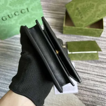 Gucci 723786 GG Matelassé Card Case Wallet Black