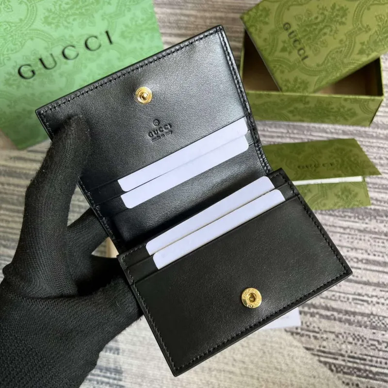 Gucci 723786 GG Matelassé Card Case Wallet Black