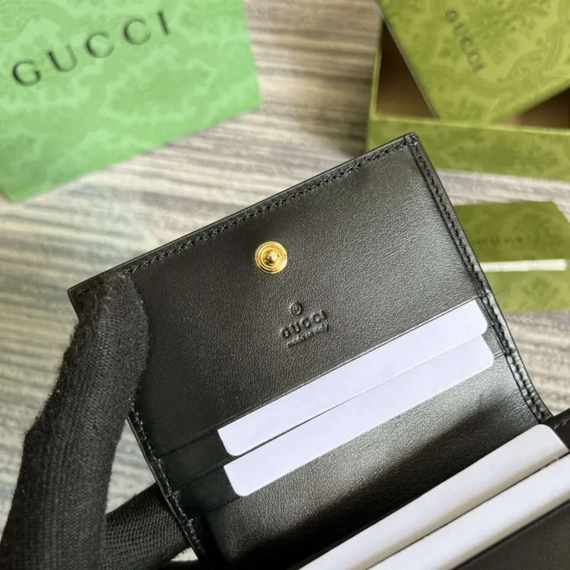 Gucci 723786 GG Matelassé Card Case Wallet Black