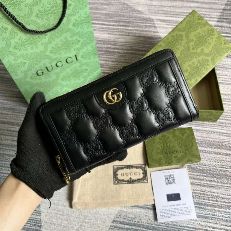 Gucci 723784 GG Matelassé Zip Around Wallet Black