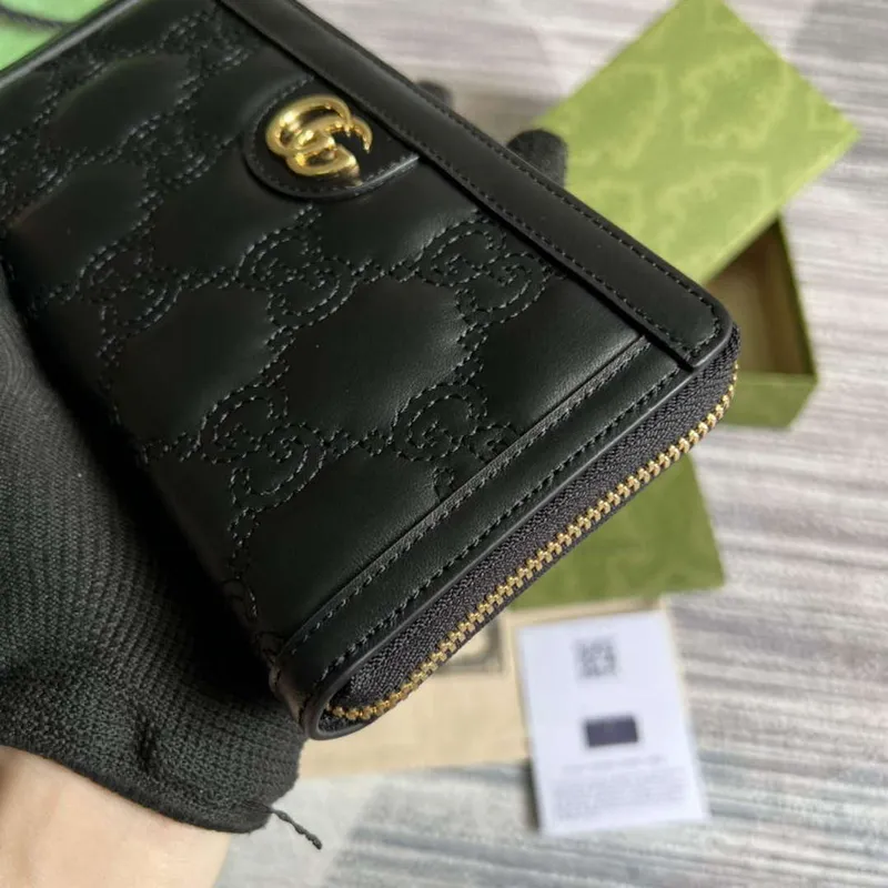 Gucci 723784 GG Matelassé Zip Around Wallet Black
