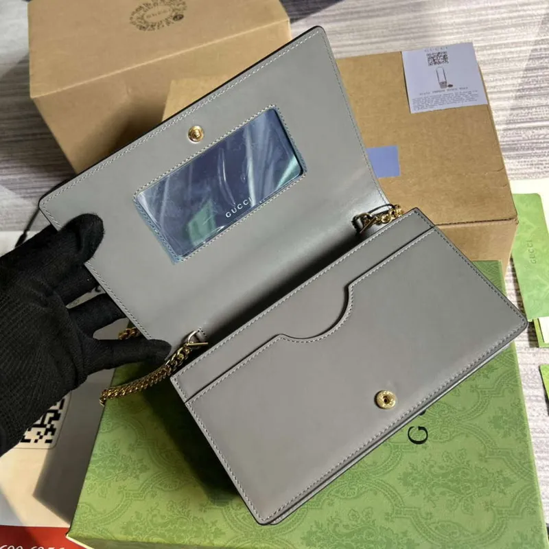 Gucci 723787 GG Matelassé Chain Wallet Grey