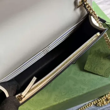 Gucci 723787 GG Matelassé Chain Wallet White