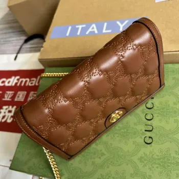 Gucci 723787 GG Matelassé Chain Wallet Brown