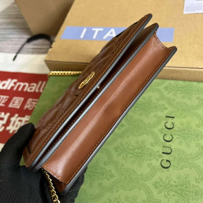 Gucci 723787 GG Matelassé Chain Wallet Brown