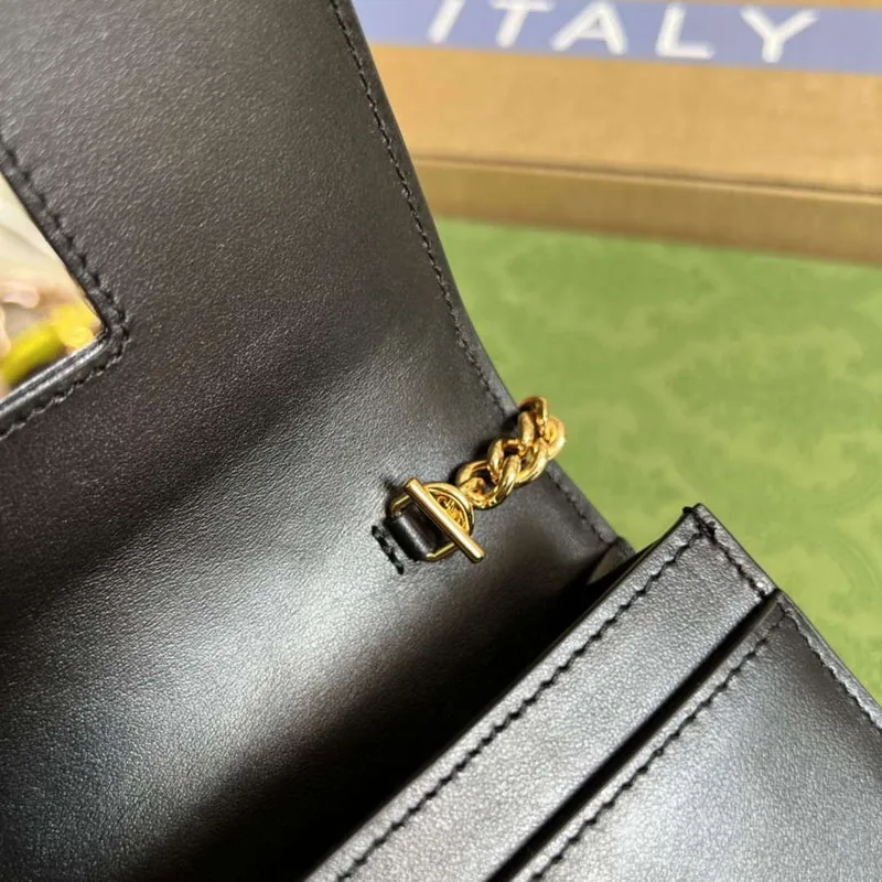 Gucci 723787 GG Matelassé Chain Wallet Black