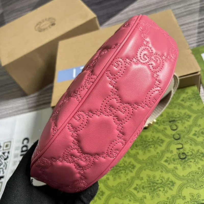 Gucci 739709 GG Matelassé Small Shoulder Bag Rose pink