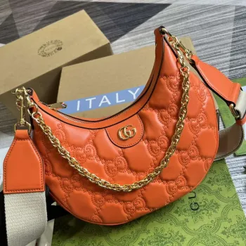 Gucci 739709 GG Matelassé Small Shoulder Bag Orange