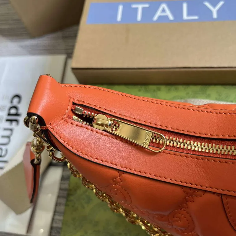 Gucci 739709 GG Matelassé Small Shoulder Bag Orange