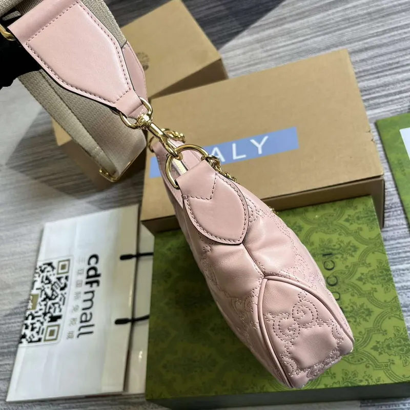 Gucci 739709 GG Matelassé Small Shoulder Bag Pink