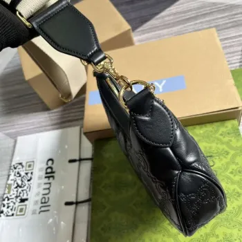 Gucci 739709 GG Matelassé Small Shoulder Bag Black