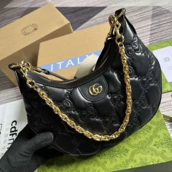 Gucci 739709 GG Matelassé Small Shoulder Bag Black