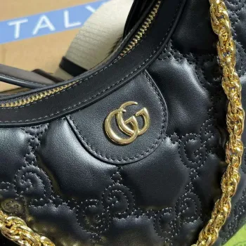 Gucci 739709 GG Matelassé Small Shoulder Bag Black