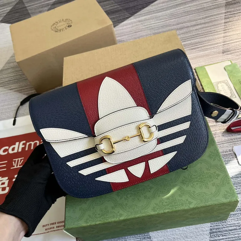 Gucci 602204 Adidas X Gucci Gucci Horsebit 1955 Small Bag Navy& White