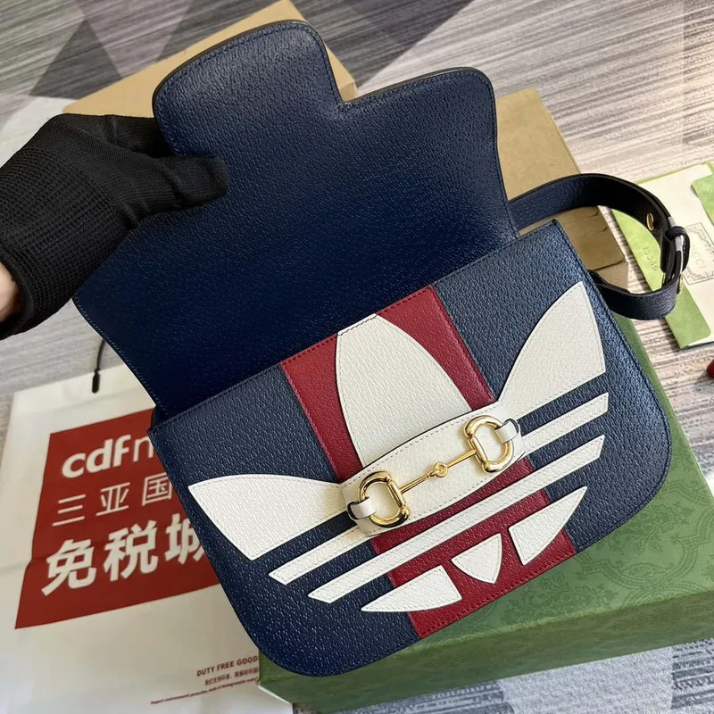Gucci 602204 Adidas X Gucci Gucci Horsebit 1955 Small Bag Navy& White