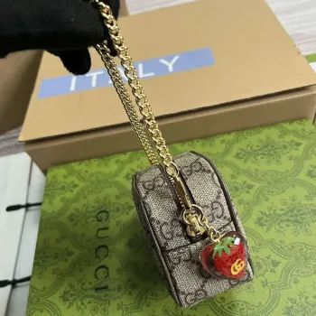 Gucci 726252 Strawberry Coin Purse with Double G Brown