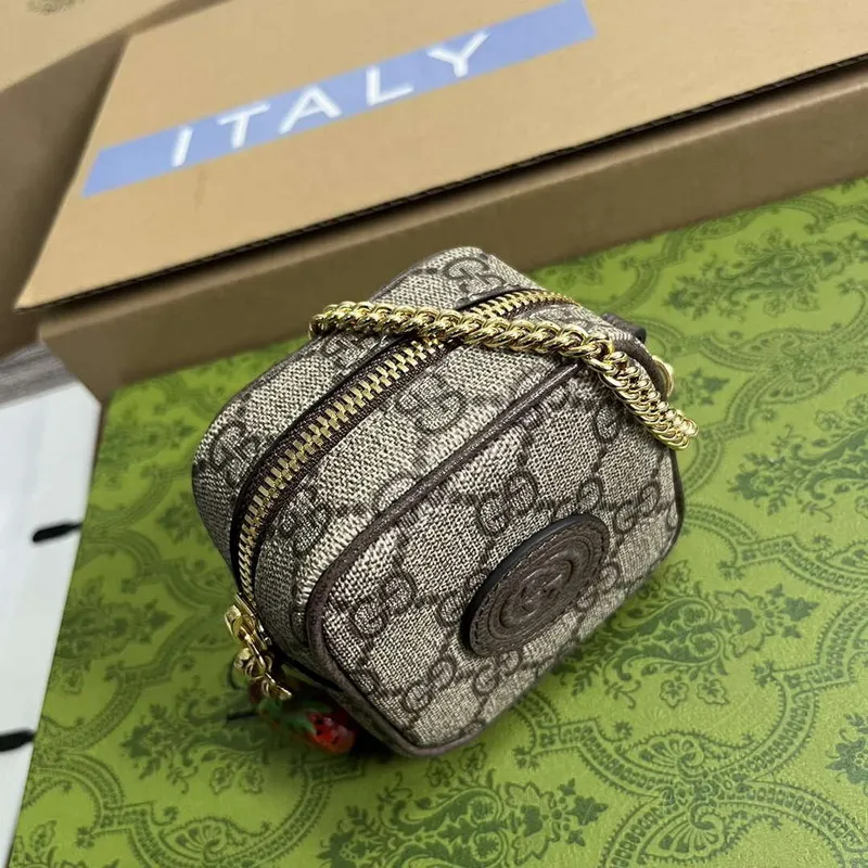 Gucci 726252 Strawberry Coin Purse with Double G Brown