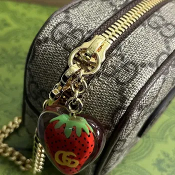 Gucci 726252 Strawberry Coin Purse with Double G Brown