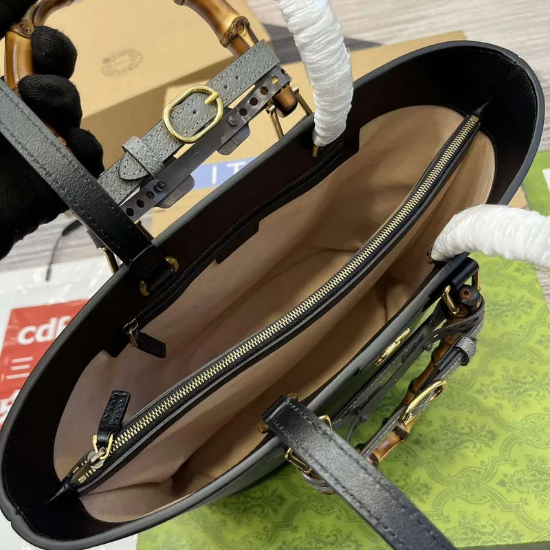 Gucci 750394 Gucci Diana Medium Tote Bag Black leather