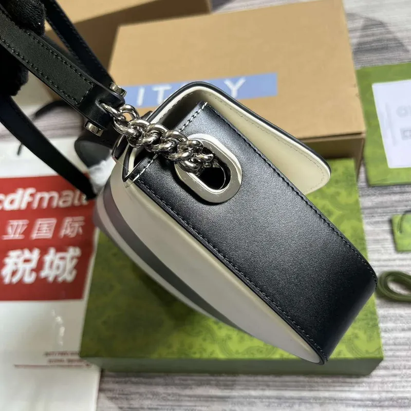 Gucci 739721 Petite GG Small Shoulder Bag Black and white