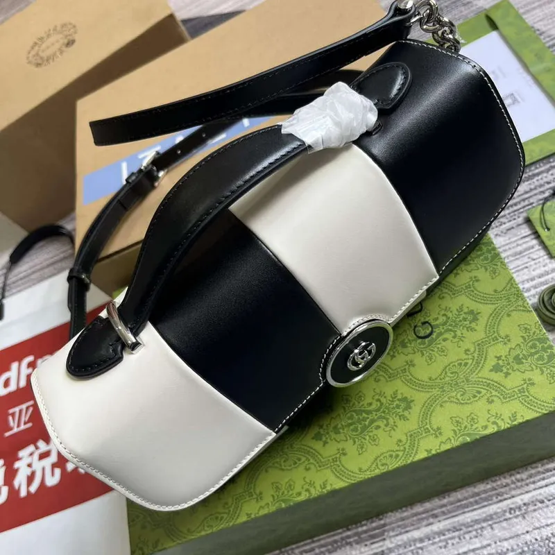 Gucci 739721 Petite GG Small Shoulder Bag Black and white