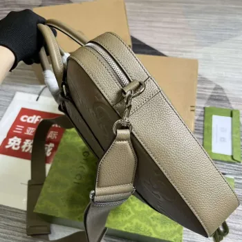 Gucci 658573 Men’s GG embossed briefcase Bag Taupe