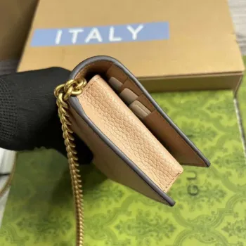 Gucci 746056 Chain Wallet With Interlocking G Python Bow Rose beige