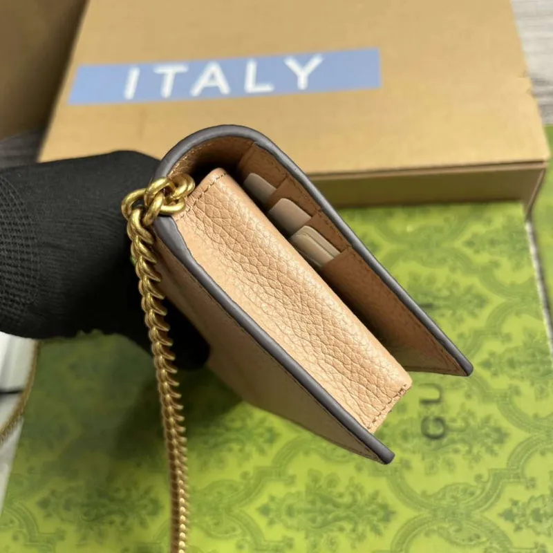 Gucci 746056 Chain Wallet With Interlocking G Python Bow Rose beige