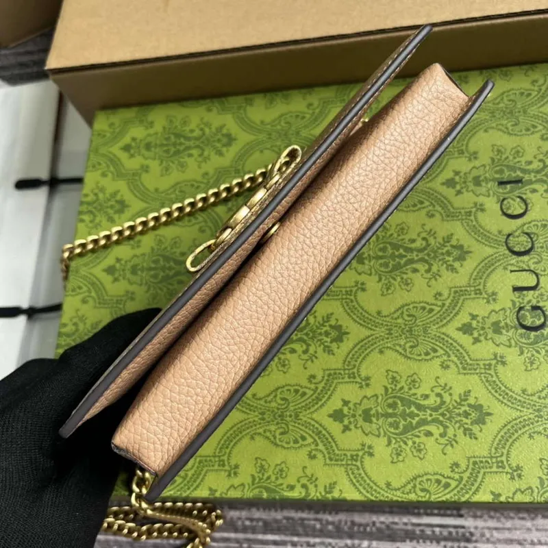 Gucci 746056 Chain Wallet With Interlocking G Python Bow Rose beige
