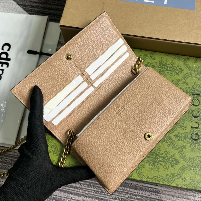 Gucci 746056 Chain Wallet With Interlocking G Python Bow Rose beige