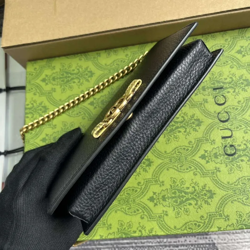 Gucci 746056 Chain Wallet With Interlocking G Python Bow Black