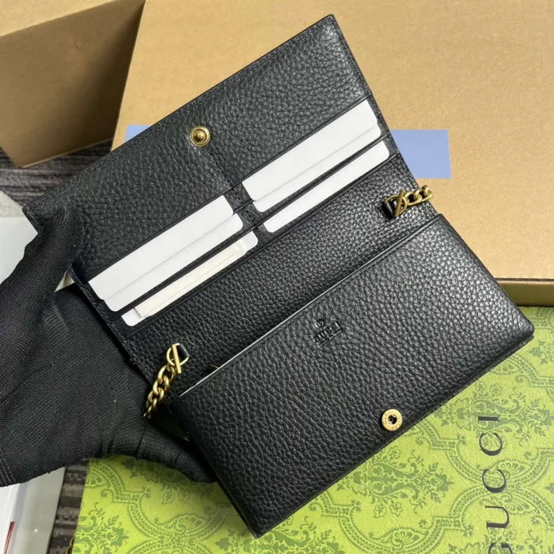 Gucci 746056 Chain Wallet With Interlocking G Python Bow Black