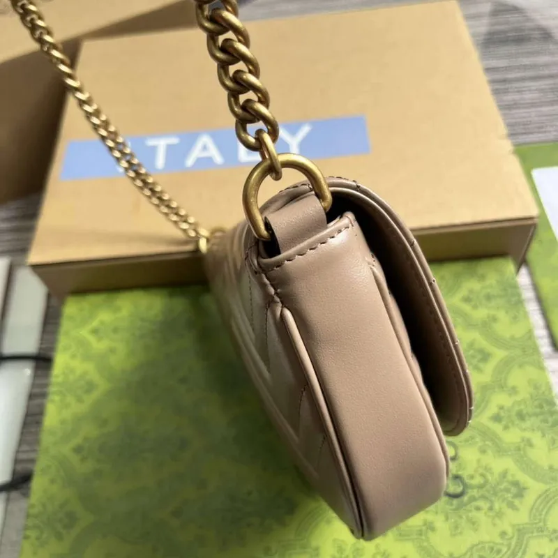 Gucci 746431 GG Marmont Matelassé Chain Mini Bag Milk tea