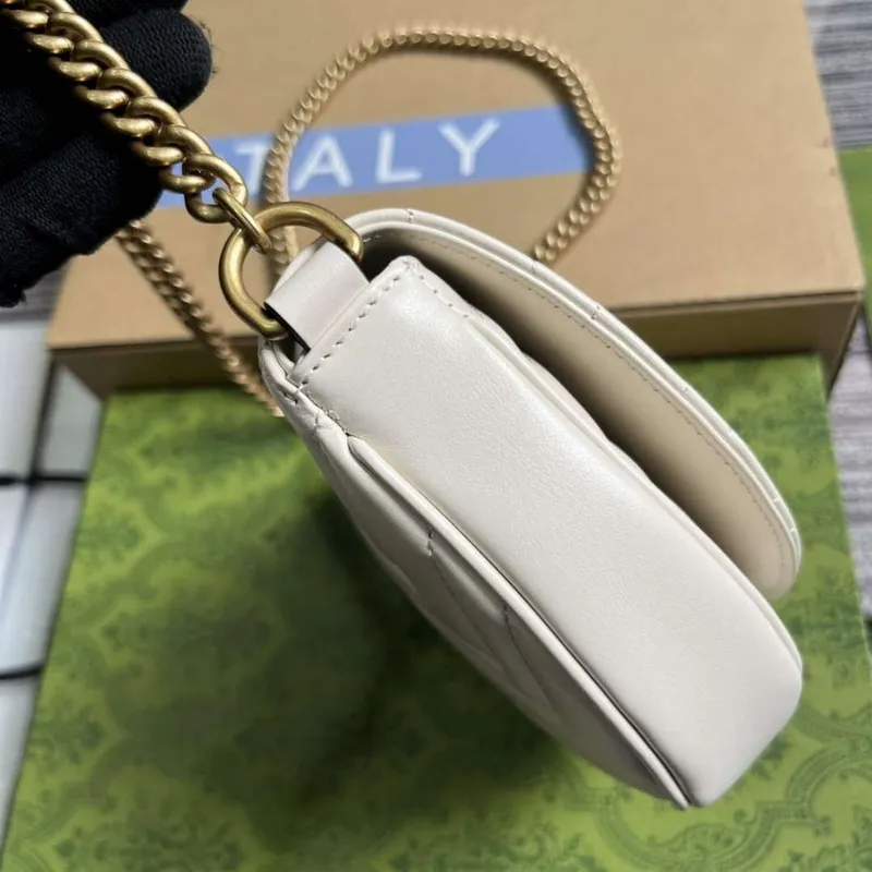 Gucci 746431 GG Marmont Matelassé Chain Mini Bag White