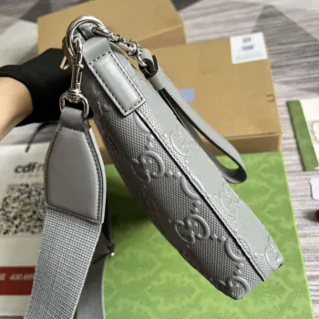 Gucci 696009 GG Embossed Medium Messenger Bag Gray