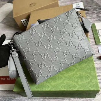 Gucci 696009 GG Embossed Medium Messenger Bag Gray