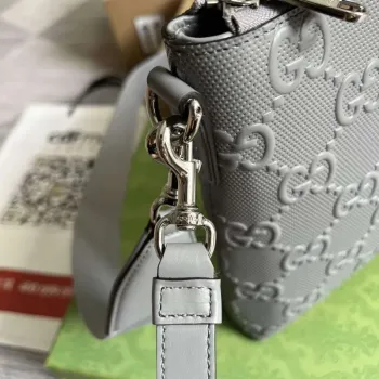 Gucci 696009 GG Embossed Medium Messenger Bag Gray